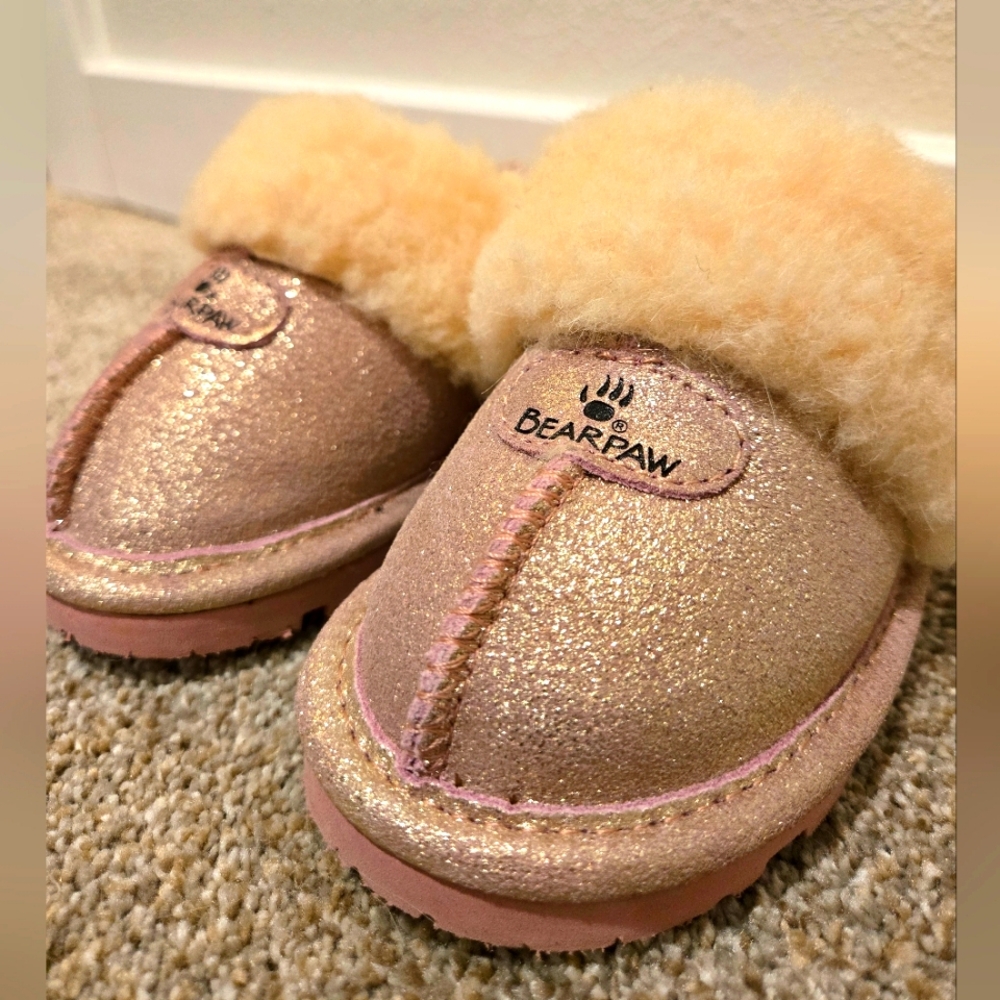 Bearpaw Girls Loki Toddler Pink Sparkle Slip On Warm Winter Slides Size 9
